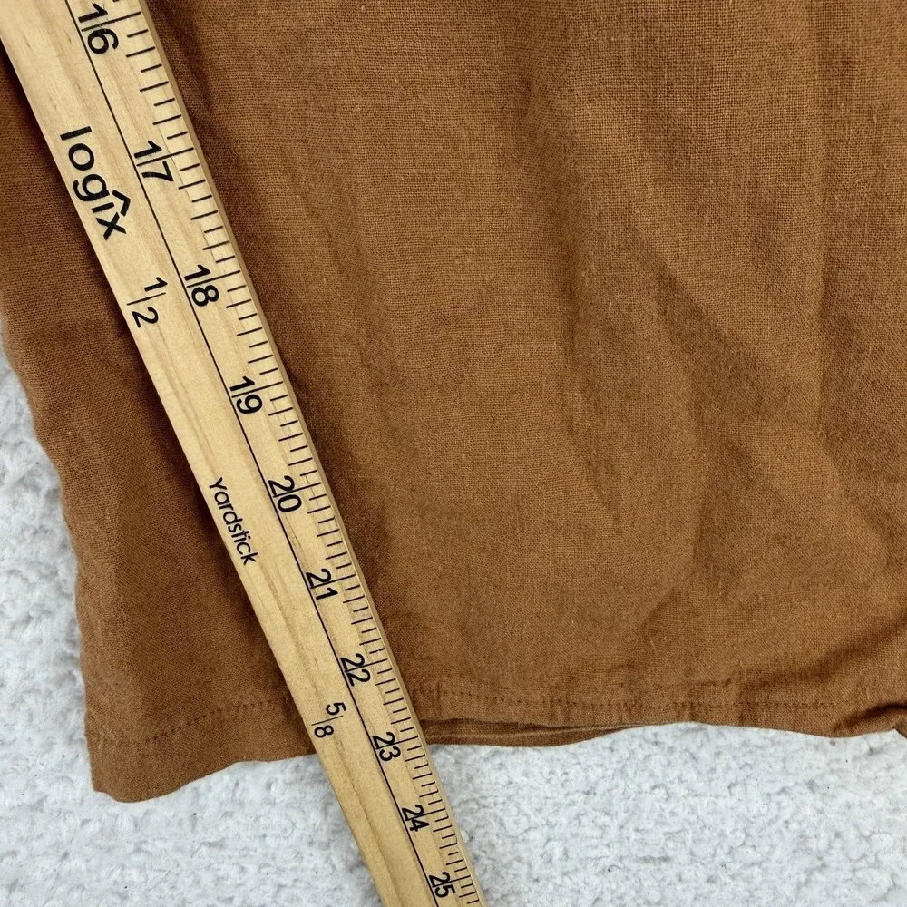 Felina Pants Womens M Brown Linen Cropped Wide Leg Elastic Waist Casual Pockets